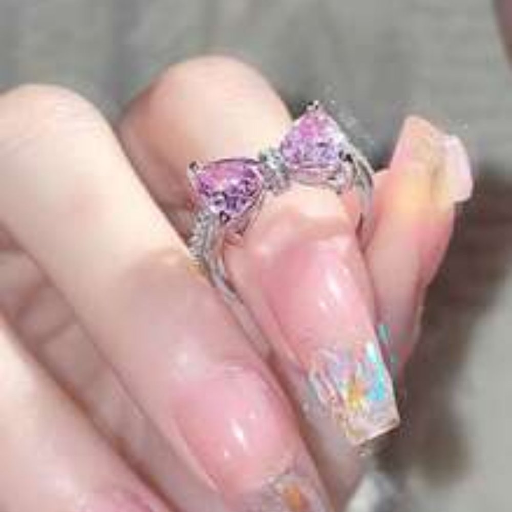 Pink butterfly bowknot ring